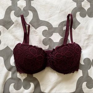 PINK Sz 32D burgundy lace push up bra
